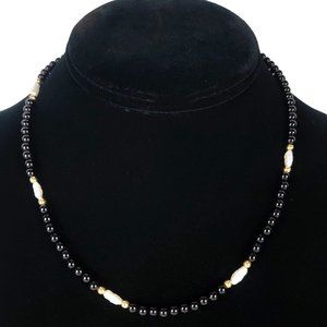 Vintage 14k Gold Pearl and Black coral Necklace
